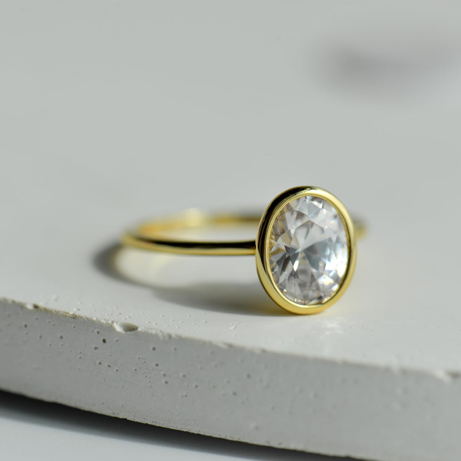 espere 2 Carat Bezel Set Solitaire Enagement Ring | Oval Cut CZ Promise Simple Bridal Ring