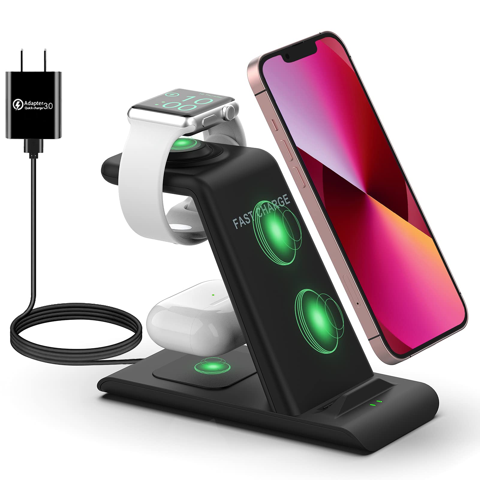 Wireless Charging Station for Apple Products 3 in 1 Wireless Charger Stand Compatible with Apple Watch Ultra 9 8 7 SE 6 5 AirPods Pro 2 iPhone 15 14 13 12 11 Plus Pro Max Multiple Devices Charger