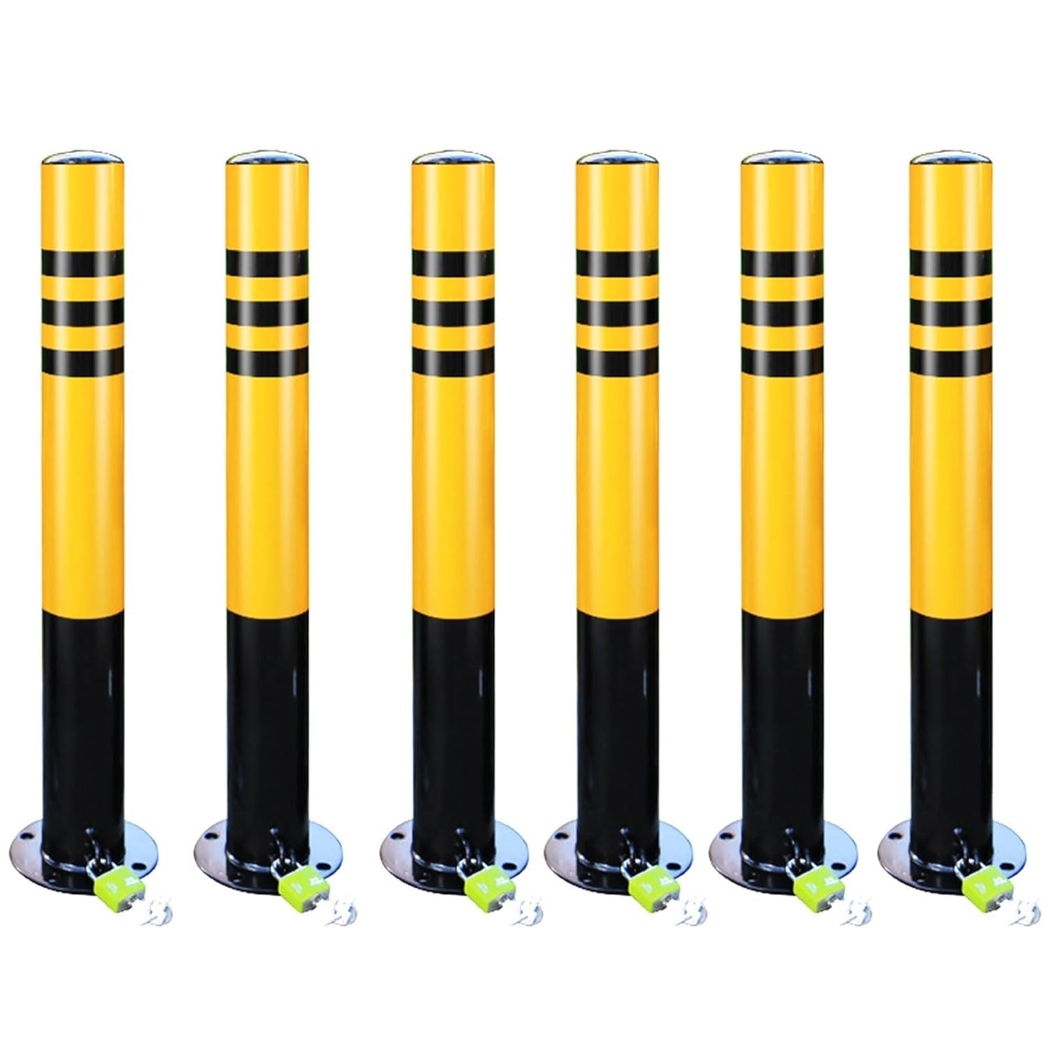 Aioneer Heavy Duty Yellow Metal Bollard Posts - 6 Pack Traffic Control Barriers For Driveways & Parking Areas, Durable Outdoor Safety Posts For Traffic Management