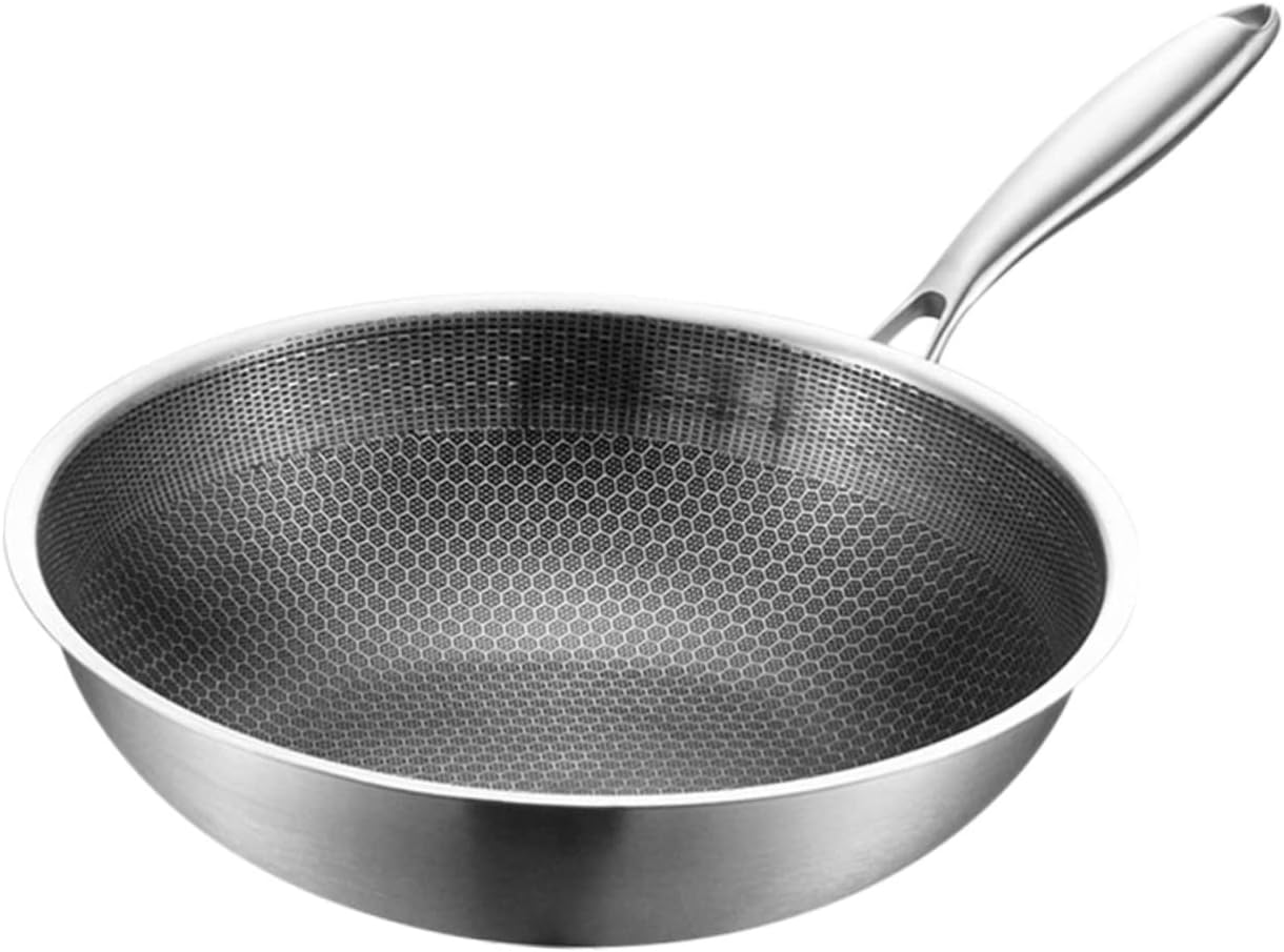 Hemoton Stainless Steel Wok Nonstick Cookware Flat Bottom