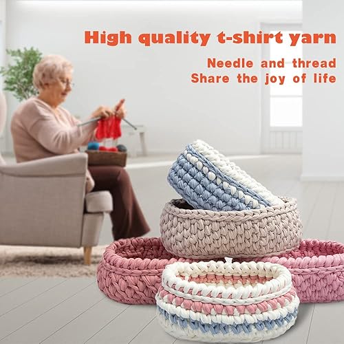 Miniatura 6 de Hilo de camiseta de 14.11 oz, hilo elástico de tela de ganchillo para tejer, hilo de espagueti grueso de 130 yardas, hilo para tejer a mano, bolsa