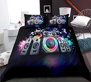 Podwójna kołdra zestaw kolorowa muzyczna pościel z mikrofibry zestawy poszewek na kołdrę odporna na kurz zestaw pościeli nadaje się do prania zestaw pościeli, 1 poszewka na kołdrę z zamkiem błyskawicznym i poszewki na poduszki 2 sztuki 50 x 75 cm