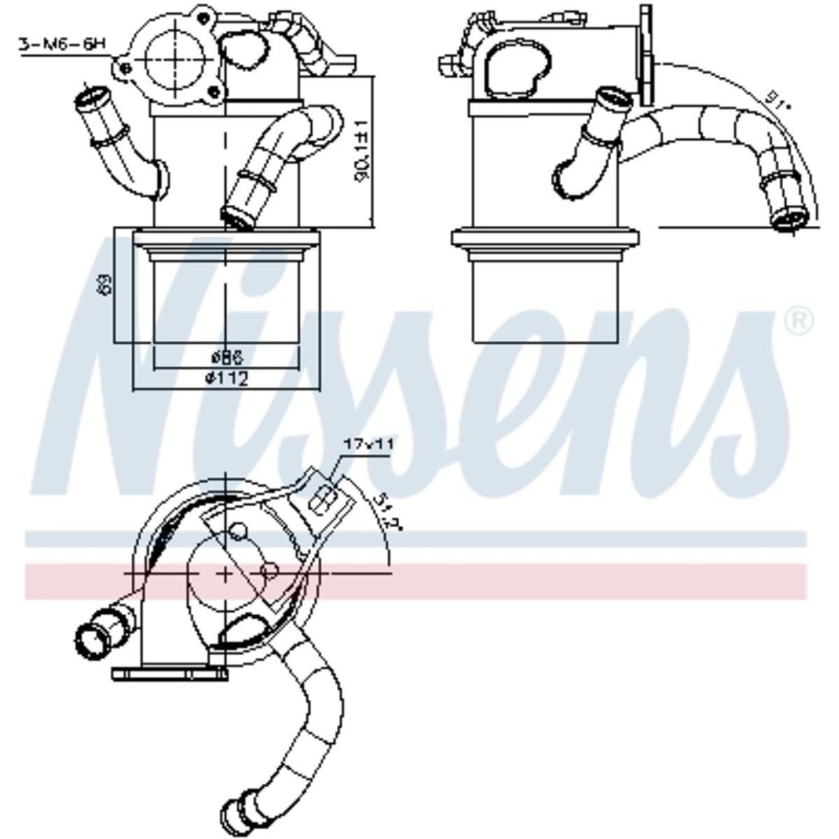 NISSENS Kühler, Abgasrückführung 989315 | Compatible con: Audi A3, A3 Cabriolet, A3 Sedán, A3 Sportback, Q2, Q3, Q3, Q3 Sportback, TT, TT Roadster, Seat Alhambra