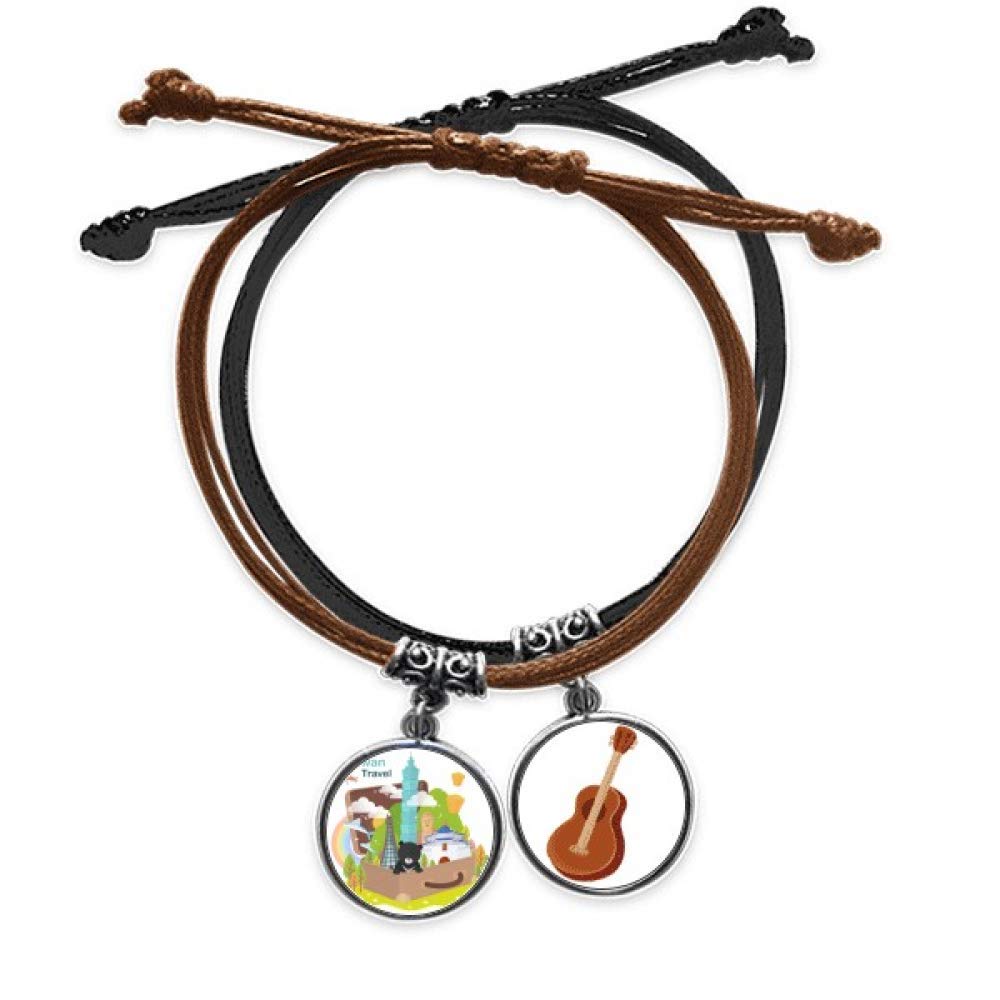Pulsera de Taiwan 101 en cuero y cuerda con detalle de guitarra 3