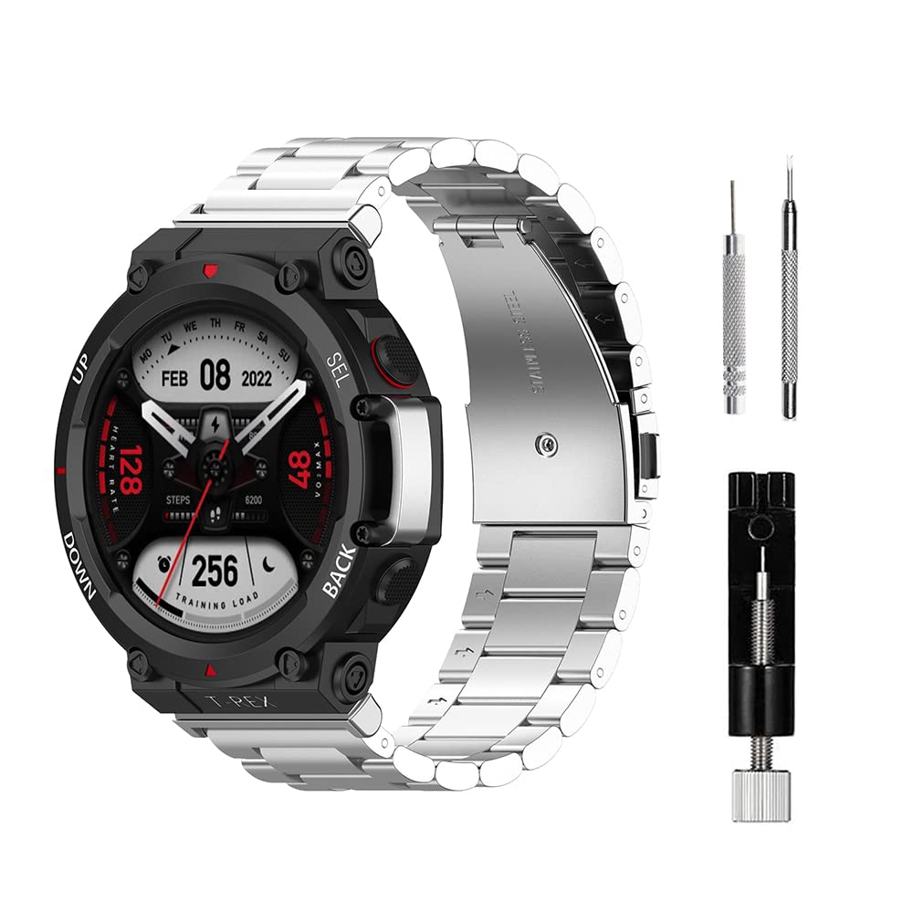SenMore Cinturino Compatibile con Amazfit T-Rex 2, Cinturino in Acciaio Inossida