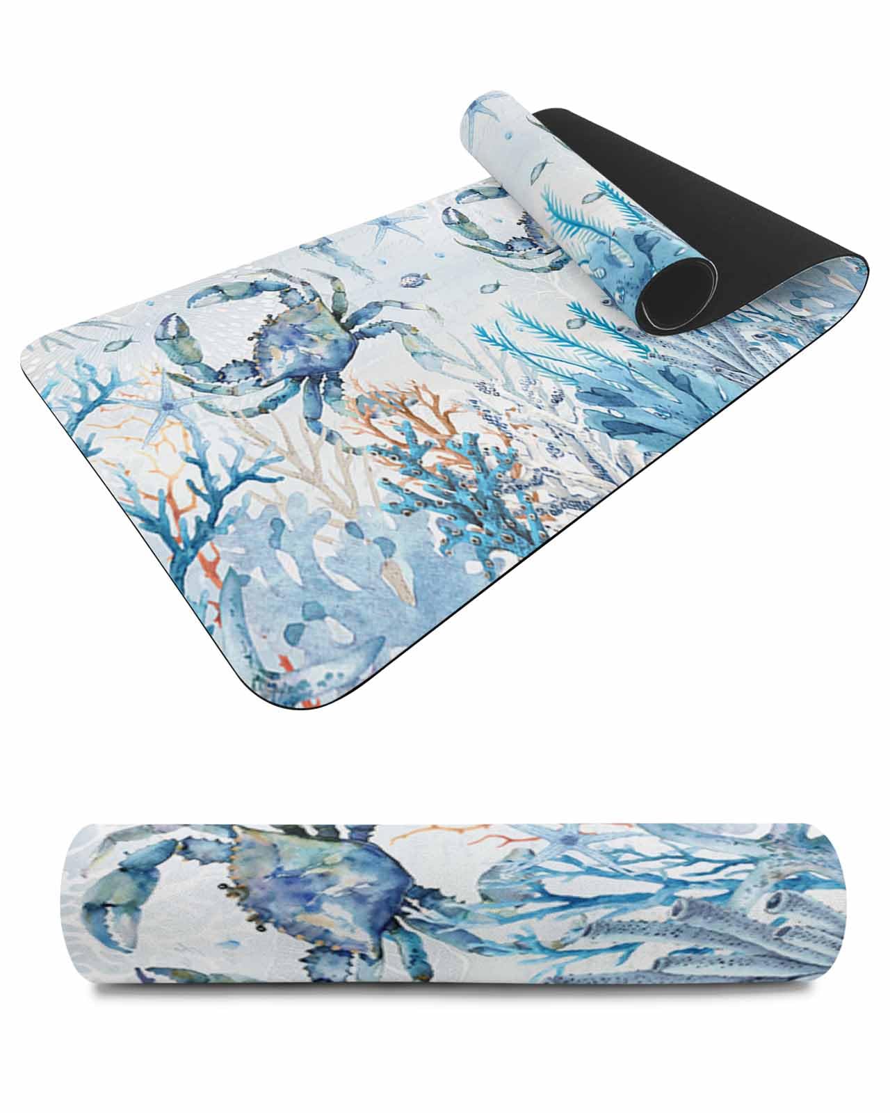 Debedcor Heat Proof Table Pads Waterproof Decorative, Blue Crab Coastal Non-Slip Table Countertop Protector, Ocean Life Nautical Coral Insulation Mat for Kitchen Room, 40 x 12 Inches