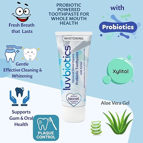 Miniatura 3 de Luv Biotics Pasta de dientes blanqueadora probiótica con xilitol y aloe vera aliento fresco, protección de caries, soporte para microbiomas y encías