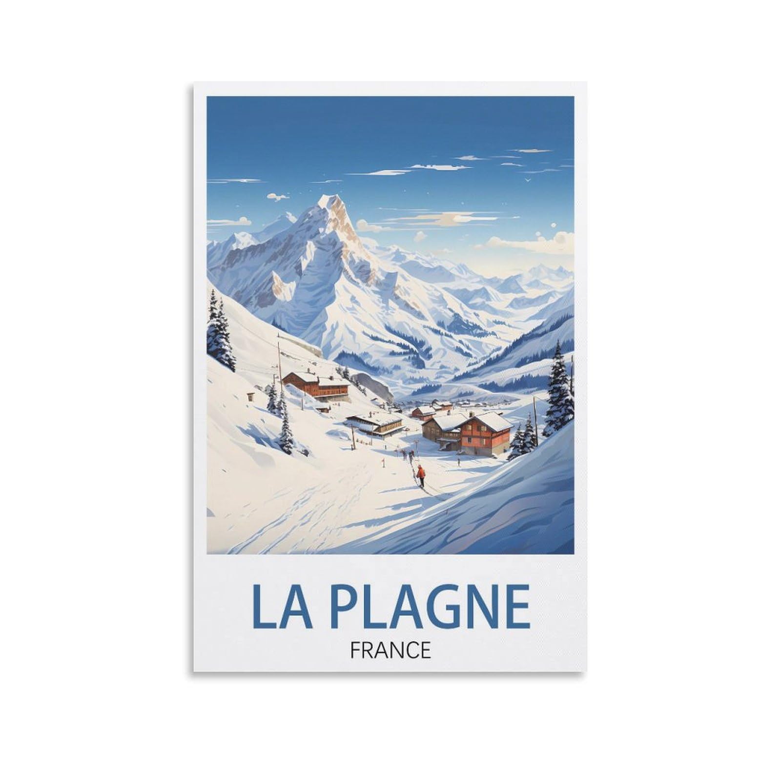 Puplum Unframe-Style La Plagne France Ski Vintage Travel Posters Landscape 12X18inch(30X45cm) Canvas Wall Art Posters For Living Room Decor Paintings For Home Decor