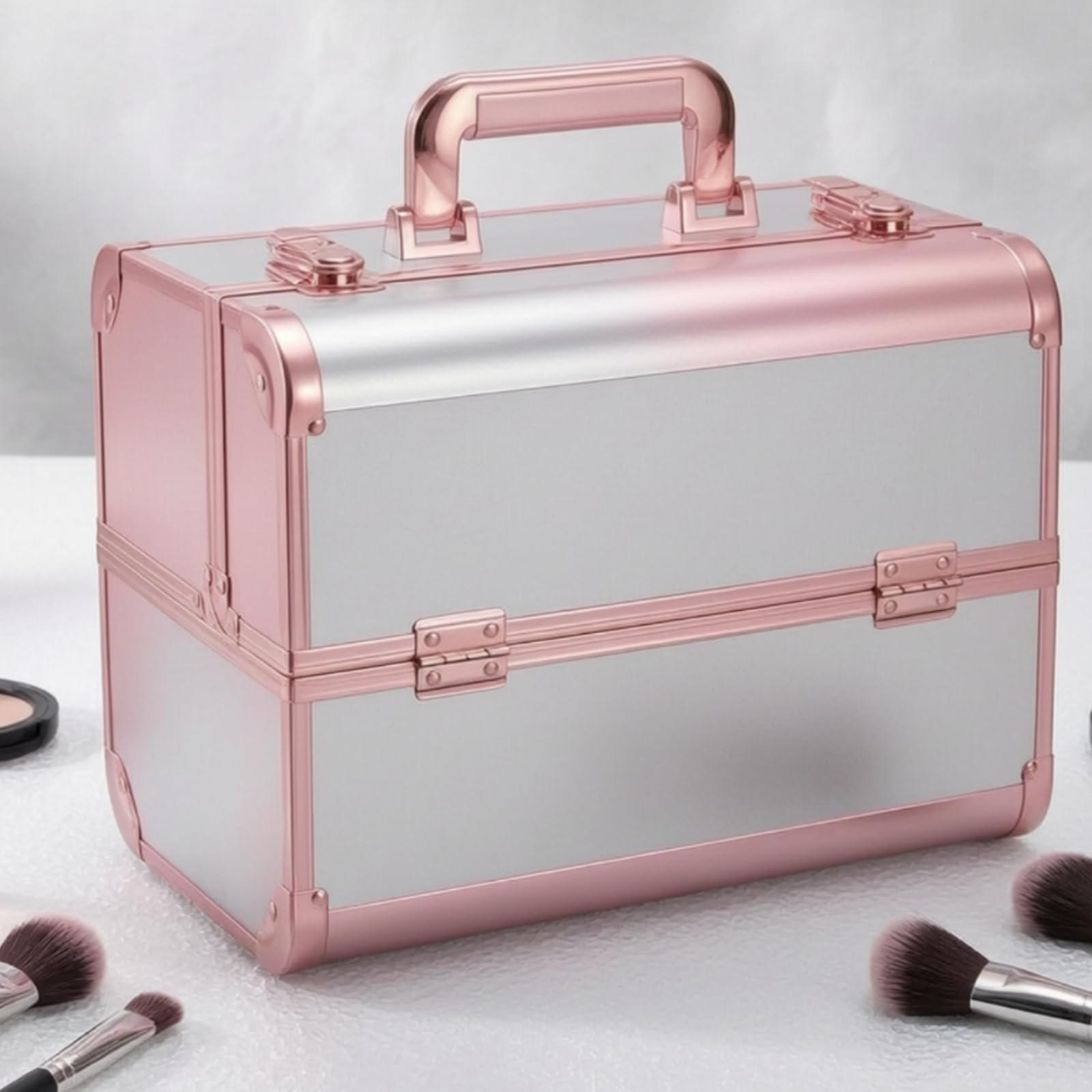 Valigetta Trucco Professionale Valigia Cosmetica Organizer Beauty Box Porta Trucchi con Maniglia Robusta E Struttura Rettangolare Interno Imbottito Nero Adatta per Truccatori Viaggi, style to 8