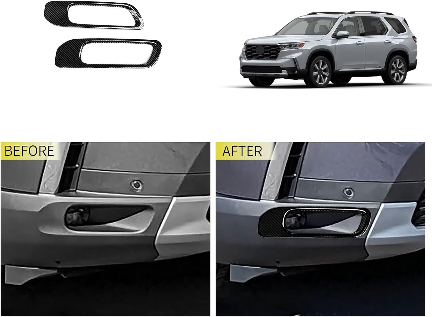 Car Accessories Compatible with Honda New Pilot 2023 2024 2025 2026 Exterior Front Fog Light Lamp Cover Trim ABS 2PCS(Carbon Fiber Style)