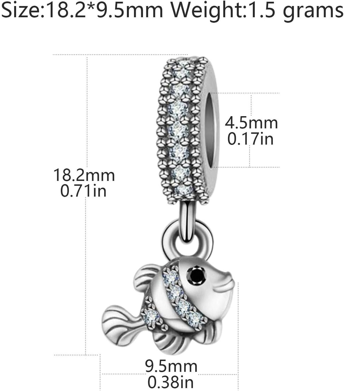 925 Sterling Silver Fish Charm Animal Charm Birthday Charm Love Charm for Pandora Charm Bracelet - Image 2