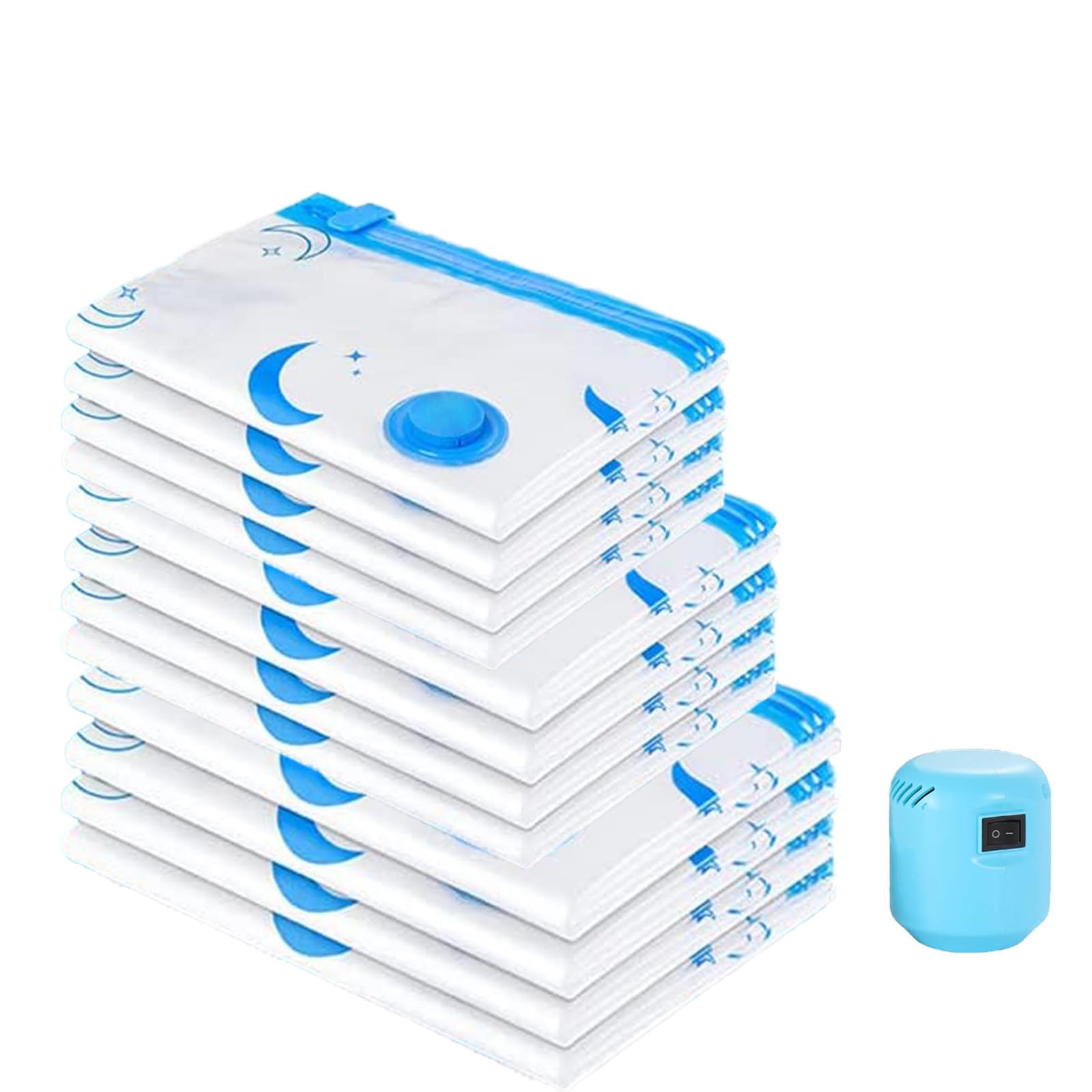 12 Pack Vacuum Storage Bags, Space Saver Bags (4 Jumbo/4 Large/4 Medium/1 Automatic Pump) Compressed Storage Bags for Clothing, Comfort Items and Blankets