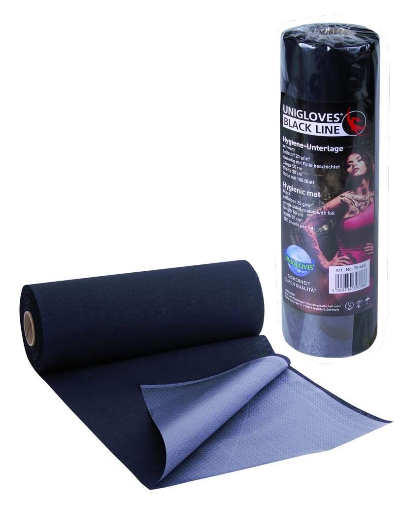 125x Arbeitsplatzunterlage Schwarz – 33x45 Cm, Wasserfest, Saugfähig, PE-Folie – Für Tattoo & Piercing-Studios