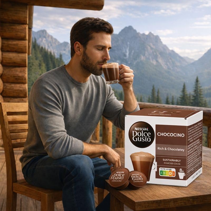 Image of Nescafe Dolce Gusto Chococino Hot Chocolate Pods By COUGAR | Rich & Chocolatey Cocoa Drink | Smooth Frothy Texture | Sustainably Sourced Cocoa | Compatible with Dolce Gusto Machines | 16 Servings - 256g (Imported-USA)