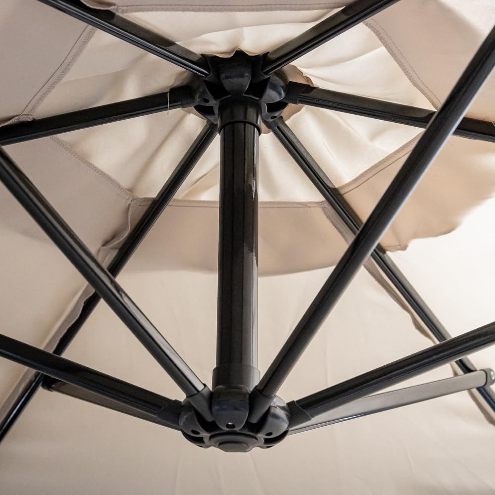 IlGruppone Ombrellone da Giardino Decentrato 3x2 m con Braccio Laterale e Manovella, Parasole Rettangolare Impermeabile in Poliestere con Foro di Ventilazione, Struttura in Acciaio, Beige