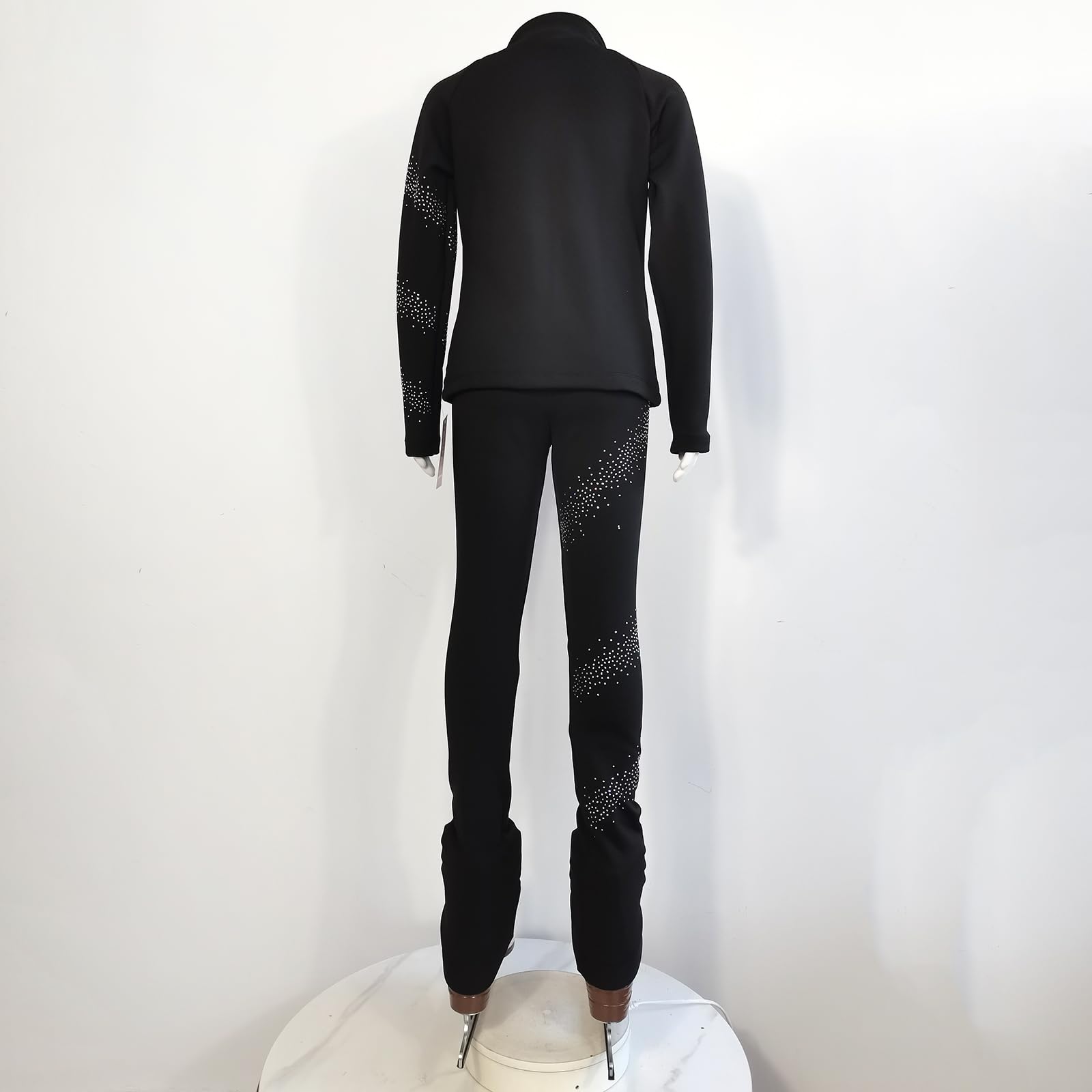 Eiskunstlauf Trainingsanzug Mädchen,Jacke Und Hose mit Diamant Dekoration Atmungsaktiver Stoff Für Eiskunstläuferinnen