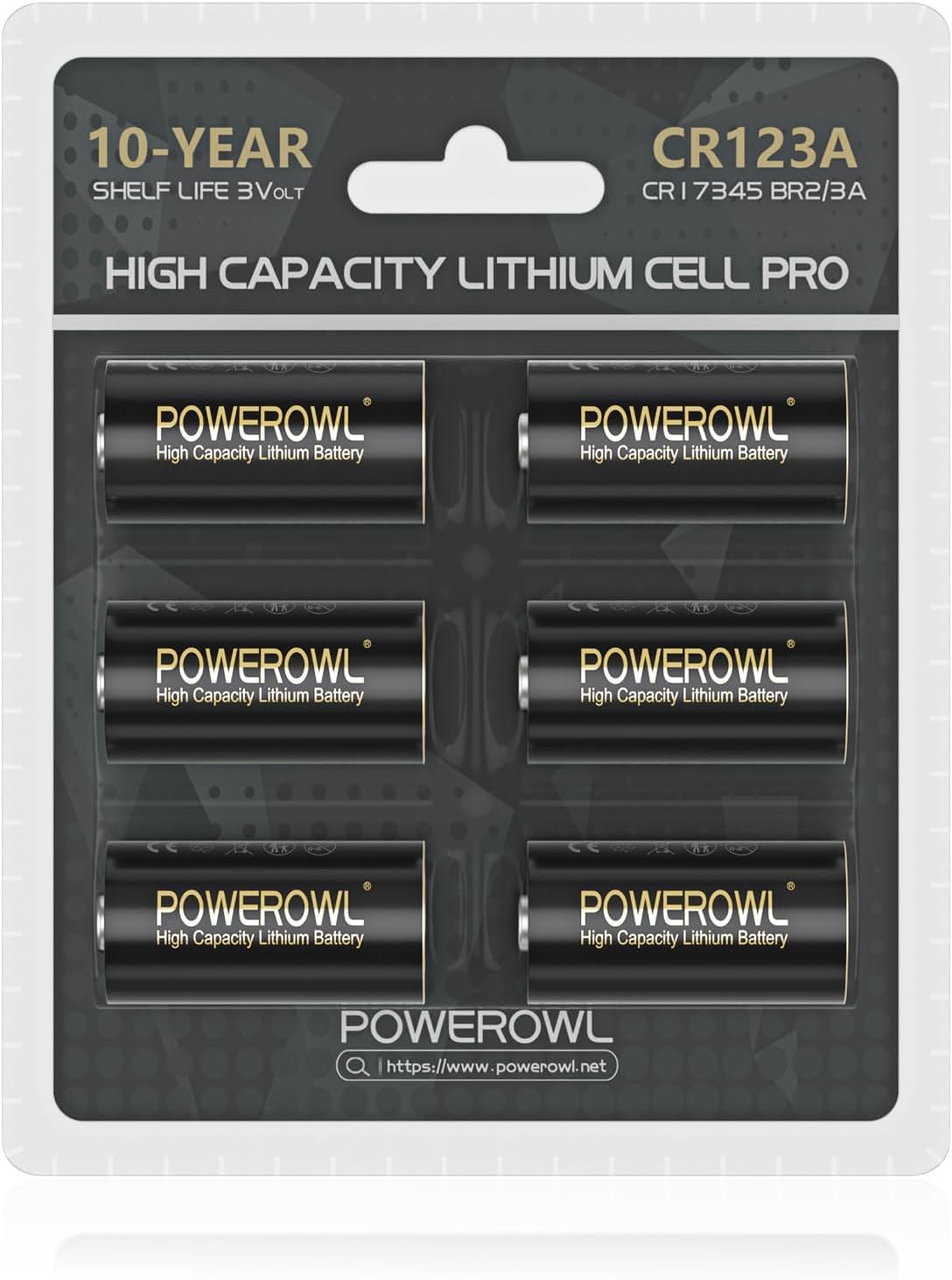 POWEROWL CR123A 3V Lithium Battery, High Capacity 123 Batteries, Long-Lasting Power - Qty 6