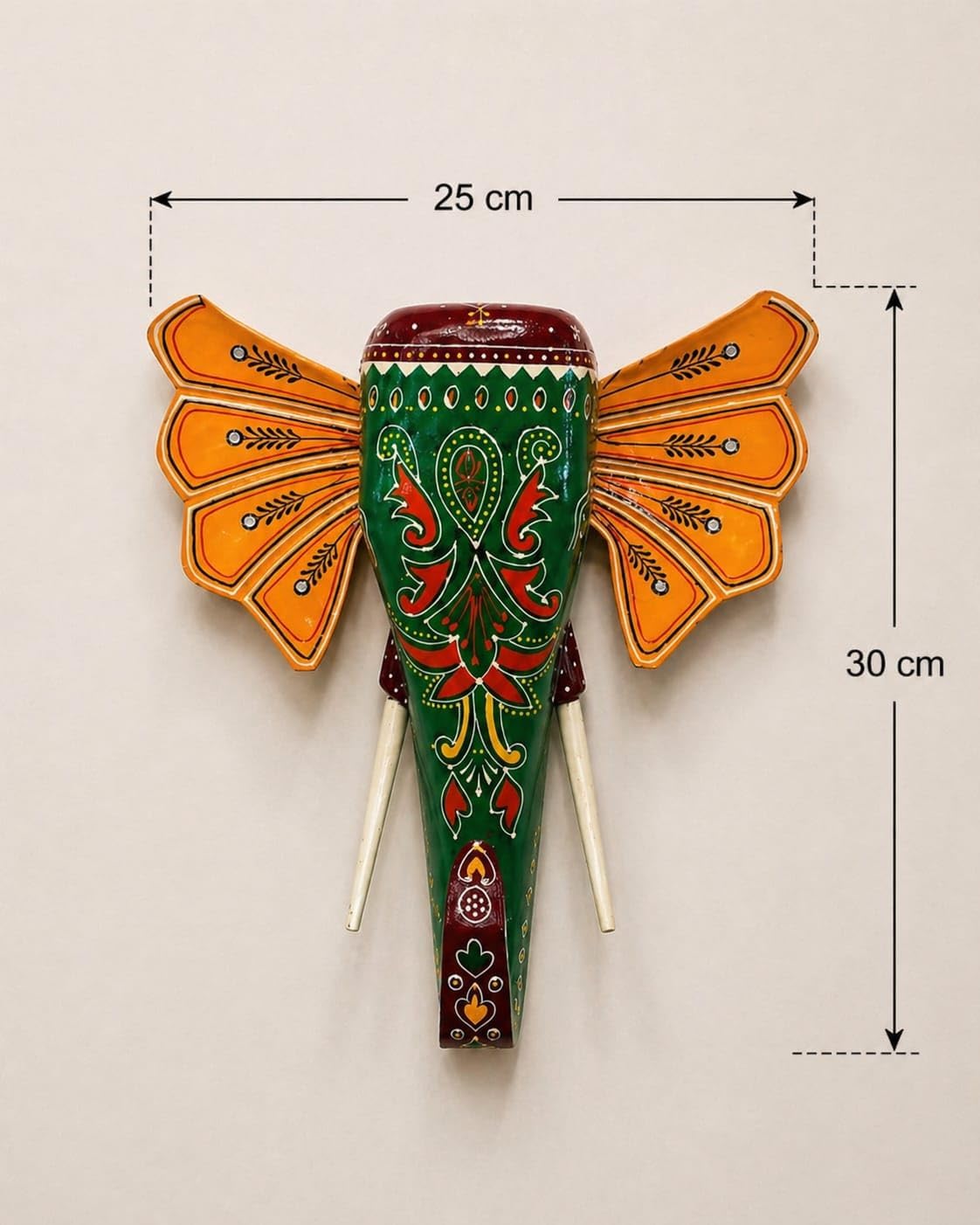 JGARTS Wooden Elephant Head Statue, Wall Hanging Animal Face, Handicraft Mask, Figurine, Home Decor, Boho Indian Art (green)
