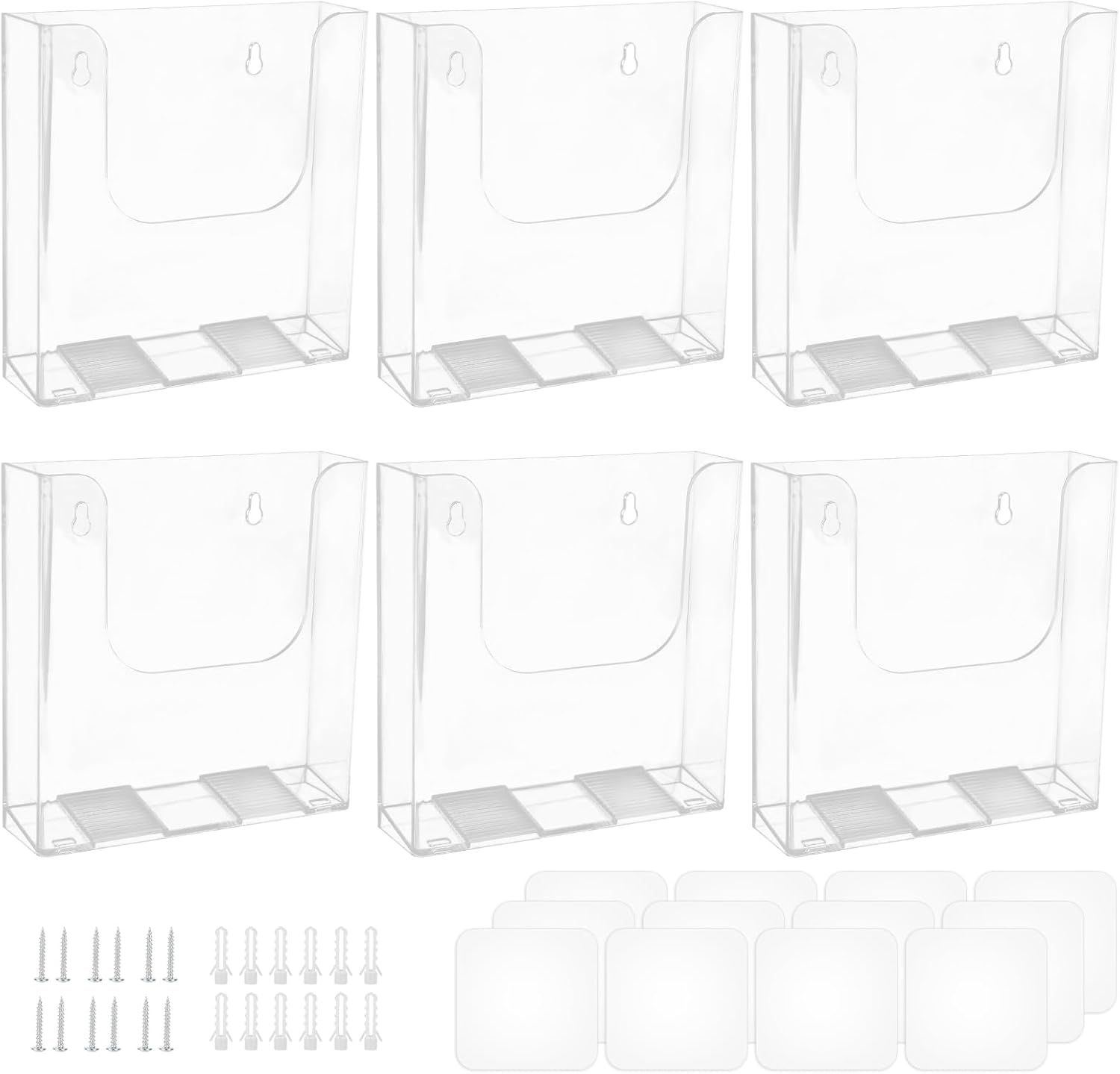 6 Pack A5 paper(6 x 9 In) Brochure Holder Wall Mount, Clear Acrylic Flyer Holder, Wall File Organizer Plastic Pamphlet Magazine Display Stand for Mail, Documents, Literature, Paper Storage