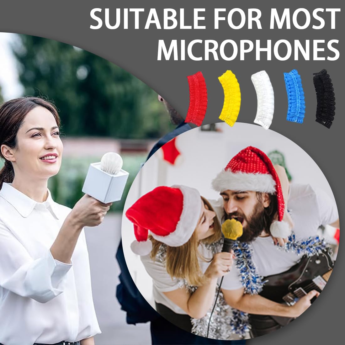 50 housses de microphone hygiéniques tissu non tissé, adaptées à la plupart des microphones portables pour karaoké, concert, enregistrement de karaoké (5 couleurs, 10 de chaque couleur)