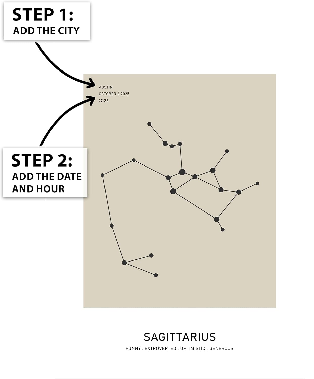 Poster Master Personalized Sagittarius Print, Customized Constellation Star Map Poster and Canvas, Zodiac Sign Art, Gift for Family, Loved Ones, Friends, Available in 8x10 to 30x40