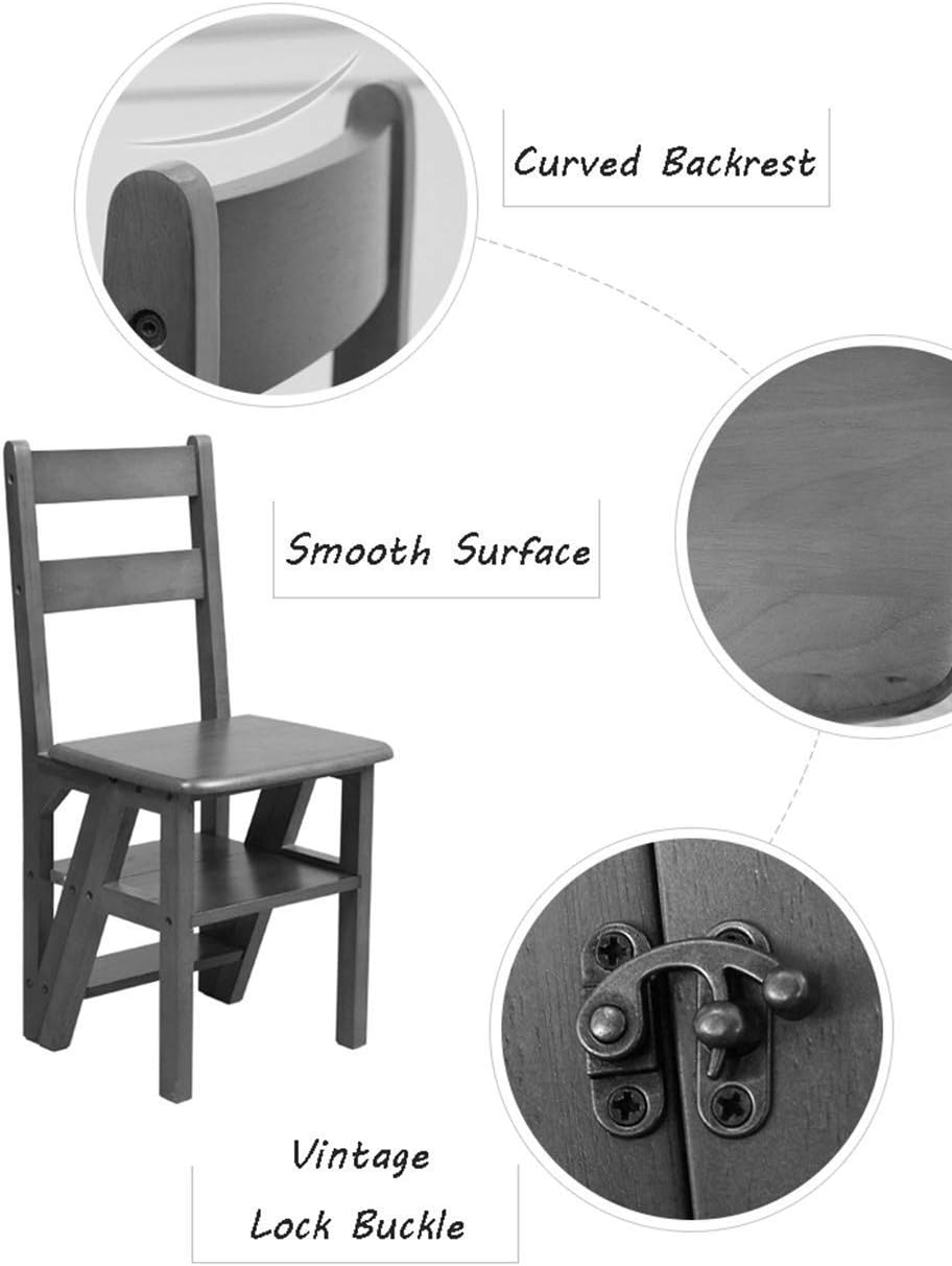 Stepstools Folding Ladder Stools Rubber Wood 4-Tier Library Step Stools Chair Multifunctional Kitchen Office Safety Stepladder 150 Kg Capacity