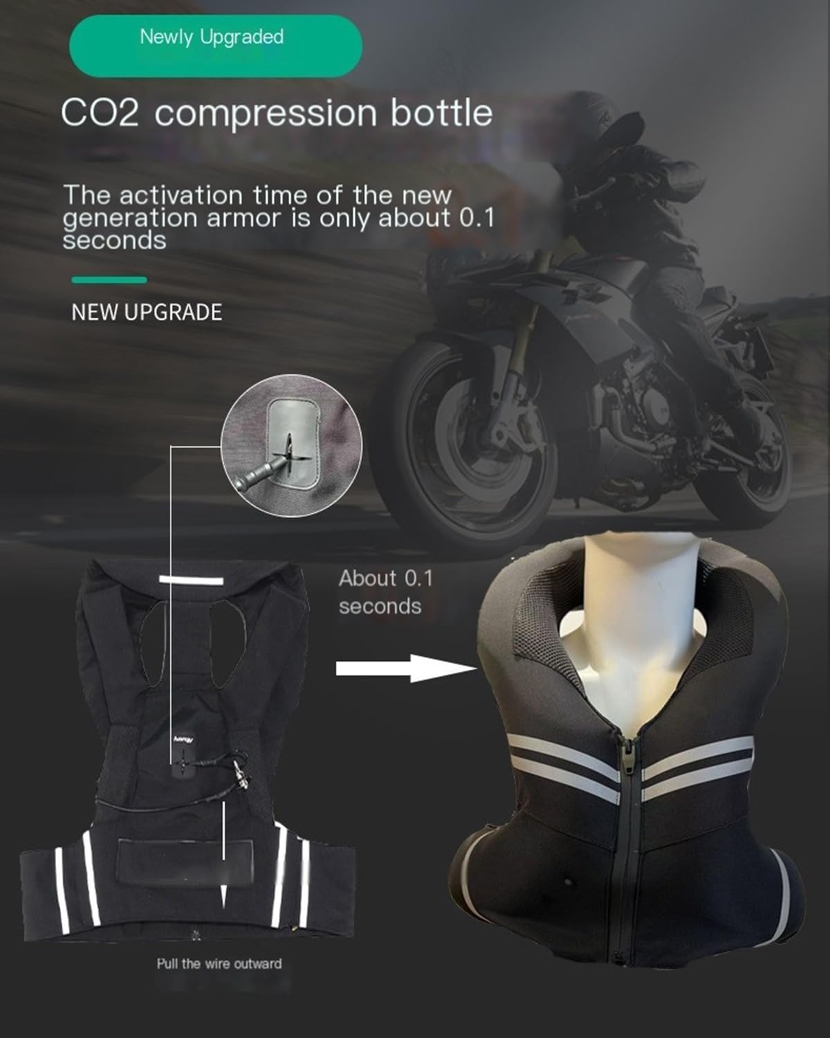 Gilet Airbag Moto Adulte/enfant Avec Bandes Réfléchissantes, Taille Ajustable, Léger Airbag Portable