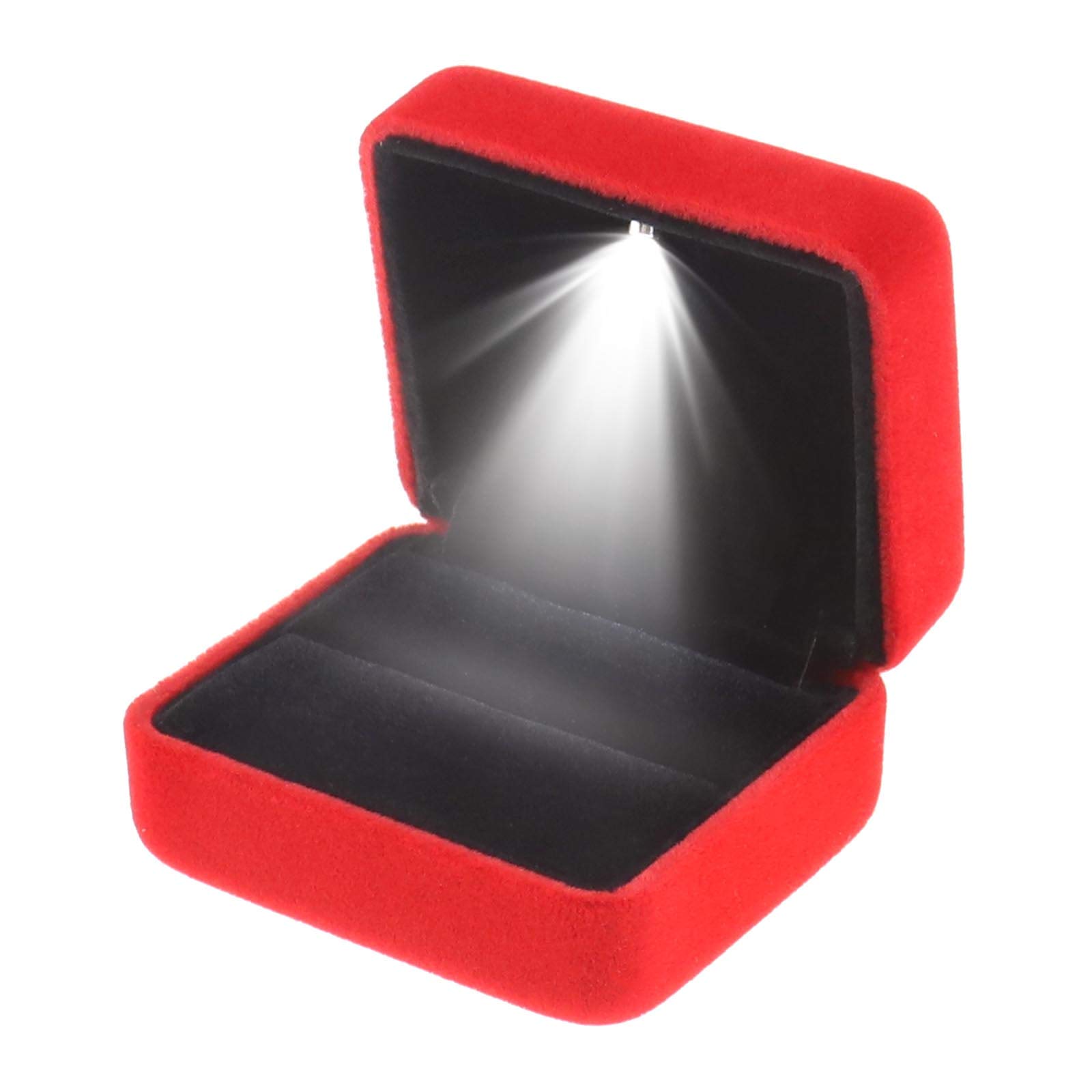 OTOTEC OTOTEC Caja de terciopelo con luz LED para anillos de dedo de tela flocada para propuesta, ceremonia de boda, regalo de novia, exposición, color rojo