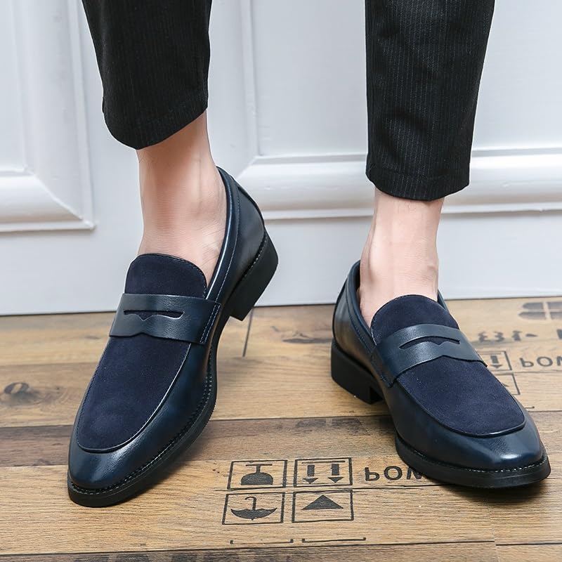 Loafers for Men Round Toe Patchwork Vegan Leather Penny Loafer Slip Resistant Comfortable Flat Heel Wedding Prom Slip-on3