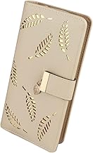 FuninCrea Women's Wallet with Hollow Leaf, Long PU Leather Wallet for Women with Multiple Card Slots, Double Folding Wallet, Purse with Zipper, beige, Minimalist