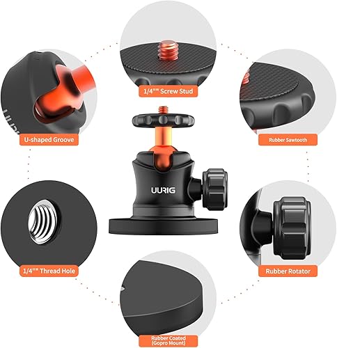 Miniatura 2 de UURIG BH07 - Soporte magnético para cámara con cabezal de bola de 360, soporte de base de montaje magnético con rosca de 14 a 20 para GoPro,