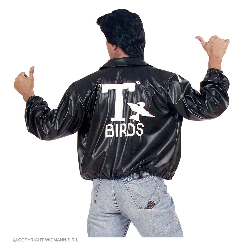 50s Mens Black Jacket Leatherlook Accessory for Fancy Dress, M-L - Image 2