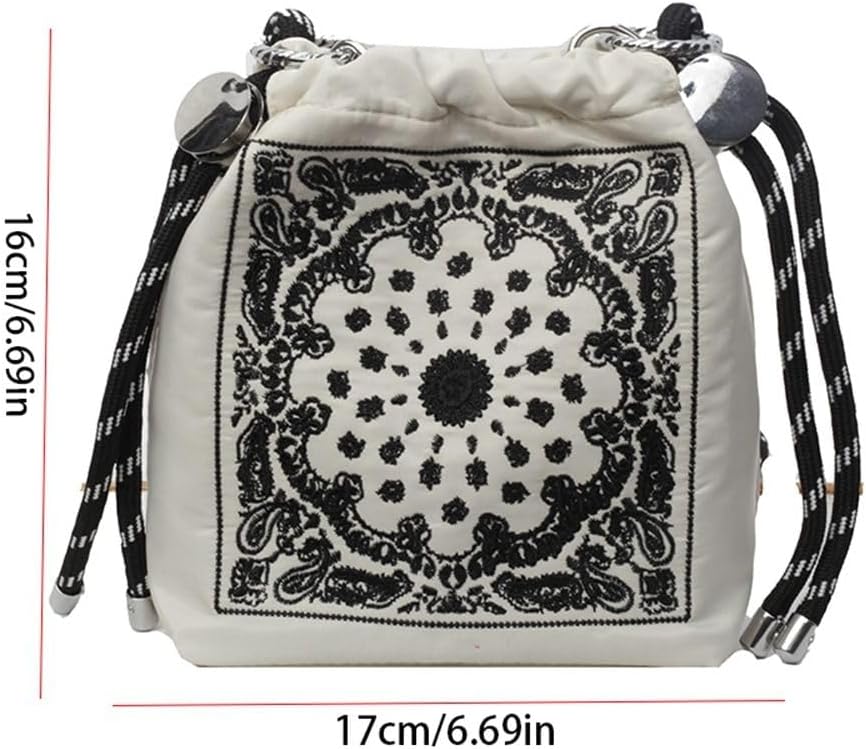 Bohemian Style Embroidery Drawstring Shoulder Bag, Nylon Casual Crossbody Bag Handbag Mobile Phone Bag - Image 2