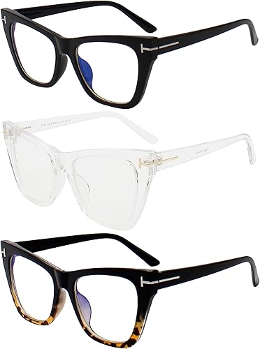 Yogo Vision Gafas de bloqueo de luz azul, paquete de 3 gafas de protección antideslumbrantes para pantallas, Paquete de 3: Negro, Transparente,