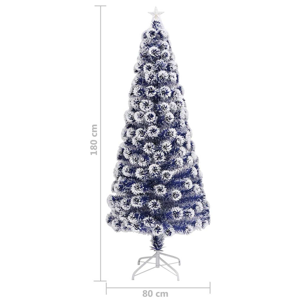 Sztuczna choinka z oświetleniem, 180 cm, z włókna szklanego, 220 gałązek, 39 s, włókno szklane, końcówka gwiazdy, biała i niebieska, do wnętrz