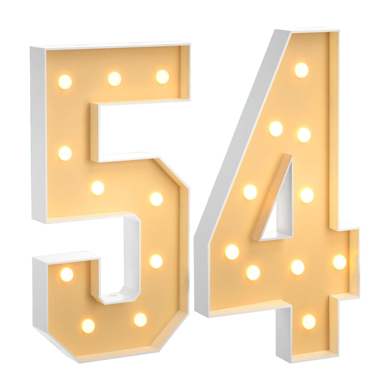 Marquee 54 - Grande numero 54, 120 cm, con numeri a LED, decorazione a mosaico, luce bianca calda, per casa, feste, compleanni, matrimoni, compleanni e Natale