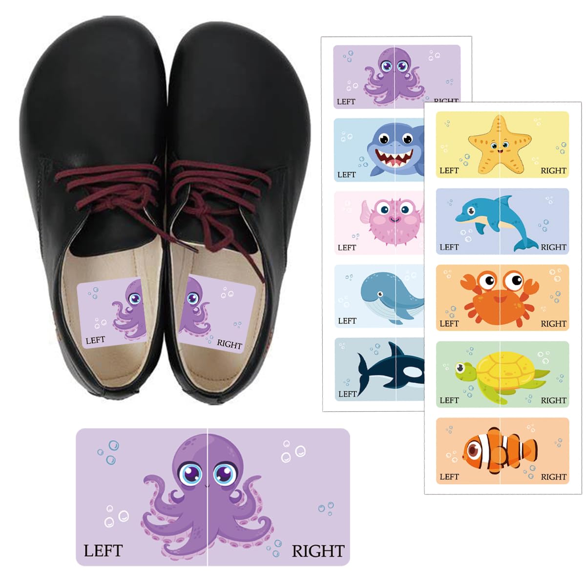Étiquettes Autocollantes Chaussures Enfants - 60 Pièces, Droite/gauche Avec Animaux