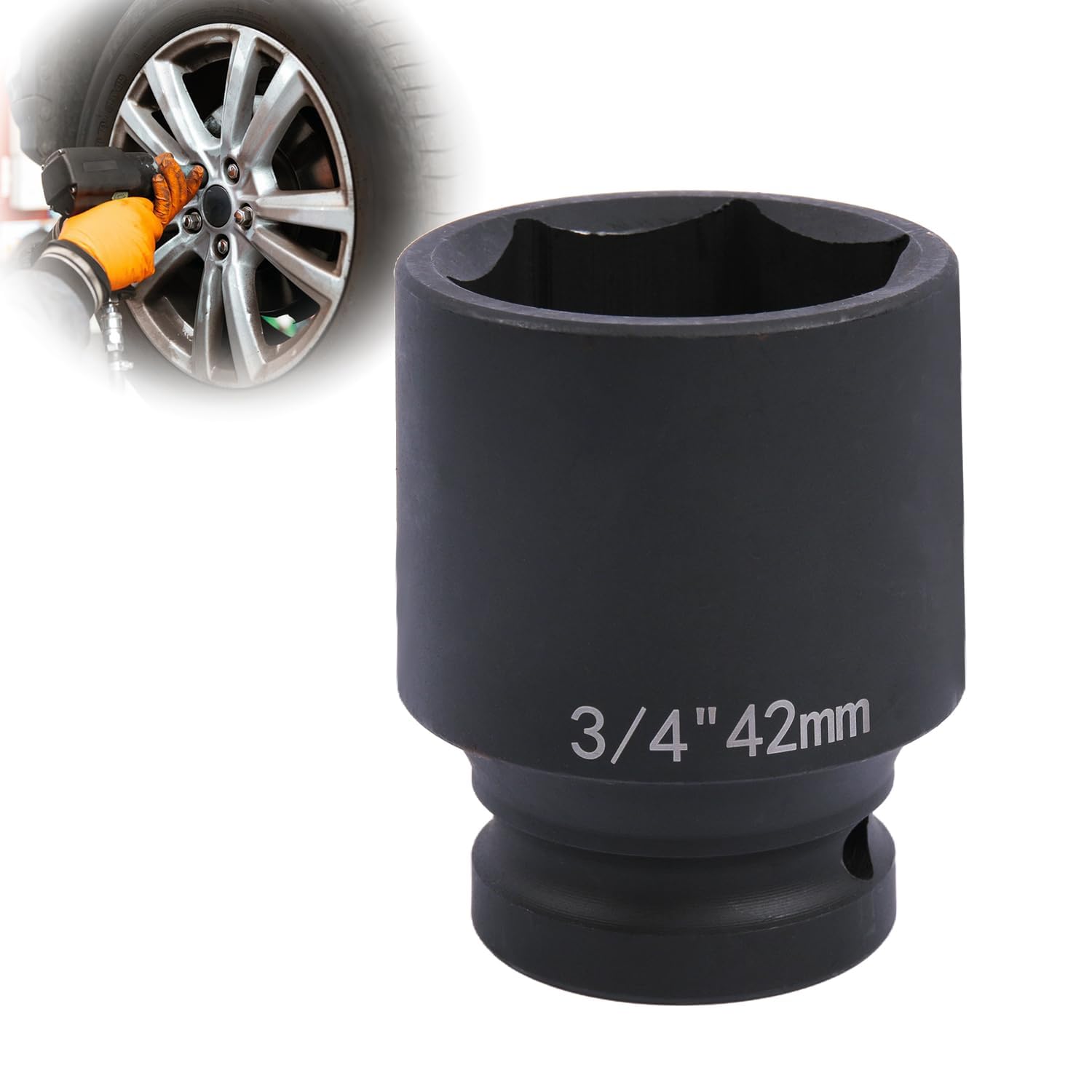 Deep 6-Point Impact Socket 3/4" Drive 42mm,Chrome Molybdenum Steel, Anti-Rust Metric Hex Socket for Car Repairs and Impact Wrench