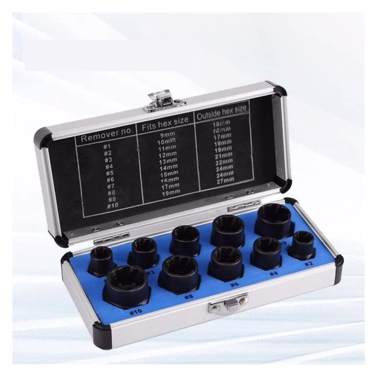 Juego de 10 Tuercas de Vaso para Tornillos, Adaptador de Tuercas dañadas de 9-19 mm, Herramienta de roscado para Extractor de Coche, Accesorios para Taladro eléctrico (Largo)