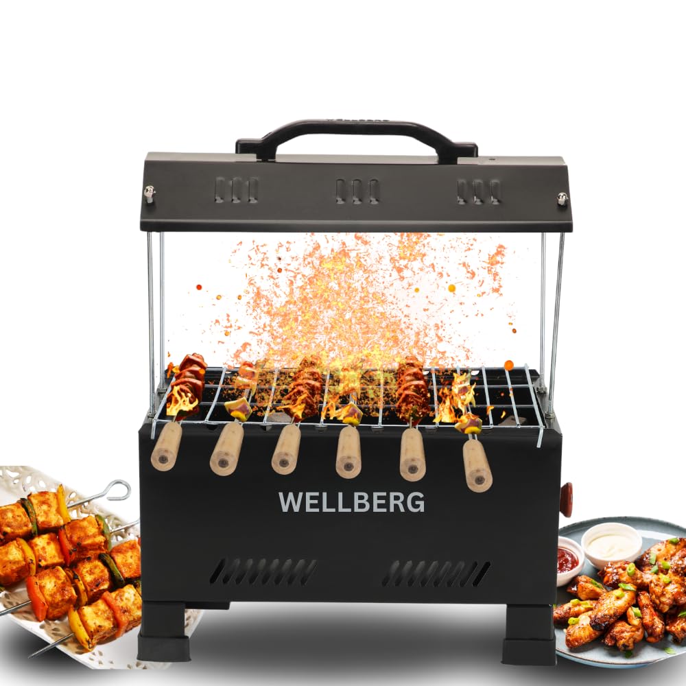 Wellberg Camping Barbecue Grill, Tandoor, Toaster, Roaster/Fully Electric & Charcoal/Compact & Portable, Large Size, Silver Electric Grill-image-25