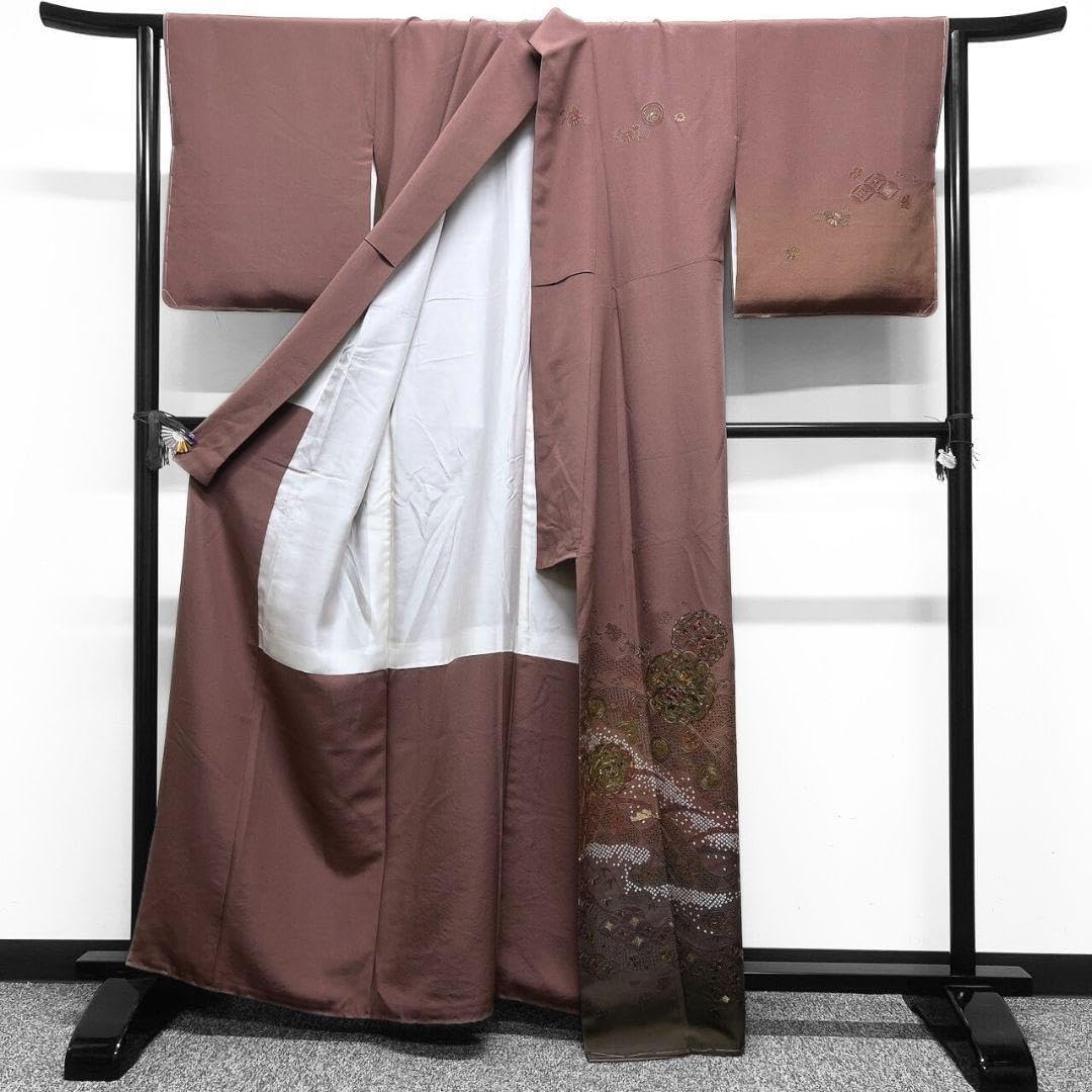 金駒刺繍　刺繍　スワトウ刺繍　菊花　牡丹　付け下げ　着物　083w p 金駒刺繍 刺繍 スワトウ刺繍 菊花 牡丹 付け下げ 着物 083w p 未使用 京