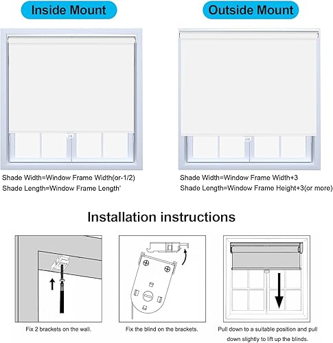 Miniatura 6 de Persianas enrollables sin cordones 100% opacas (32 pulgadas de ancho x 72 pulgadas de alto, blanco), con sistema de resorte para proteger la