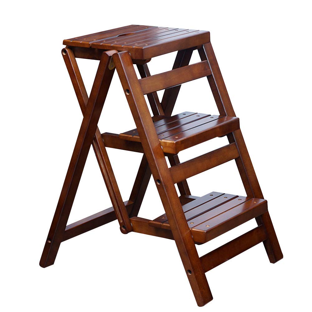 Escabeau domestique en caoutchouc bois pliable 42.5x55.5x66cm
