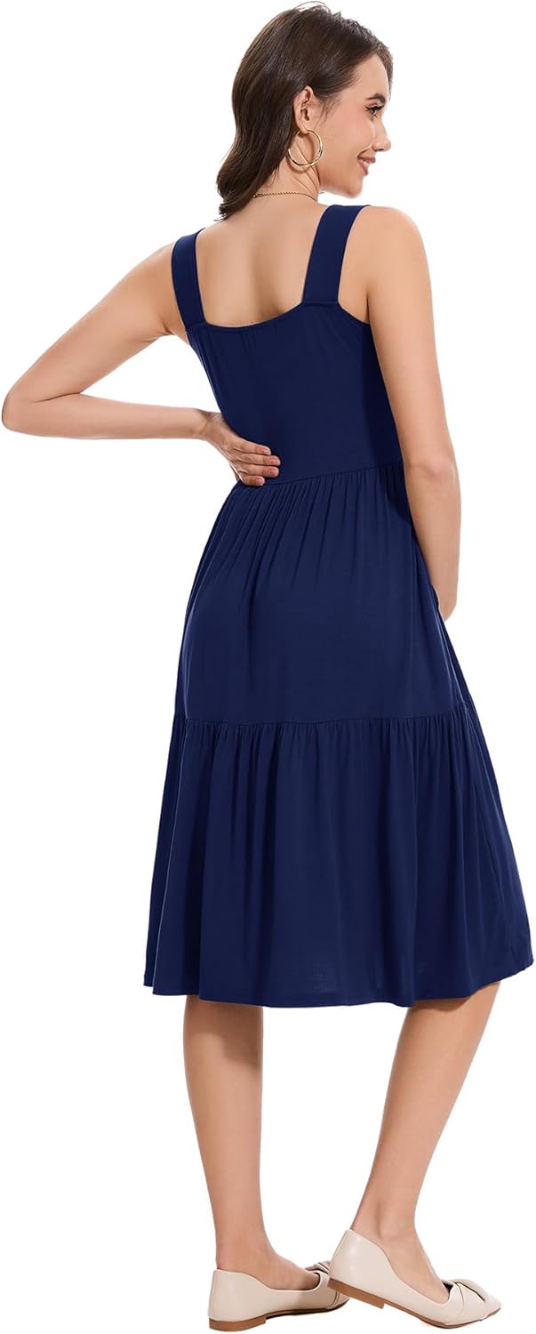 Smallshow Women's Maternity Tank Dress Sleeveless Ruffle Pregnancy Clothes - Image 4