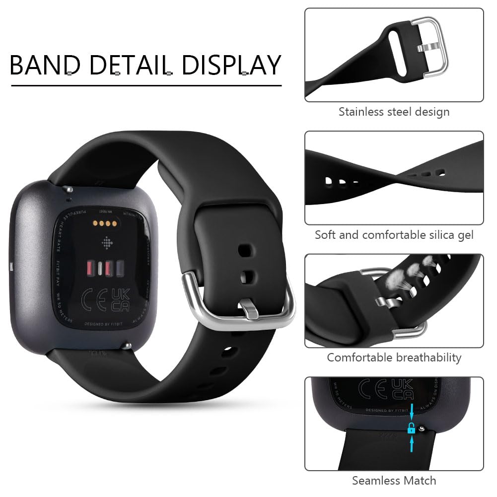 AXFEE Cinturino per Fitbit Versa, Cinturino per Fitbit Versa 2, per Fitbit Versa 3/Versa 4/Fitbit Sense/Sense 2, Regolabile Cinturino Sportivo, Silicone Cinturino Ricambio(Piccolo/Grande)