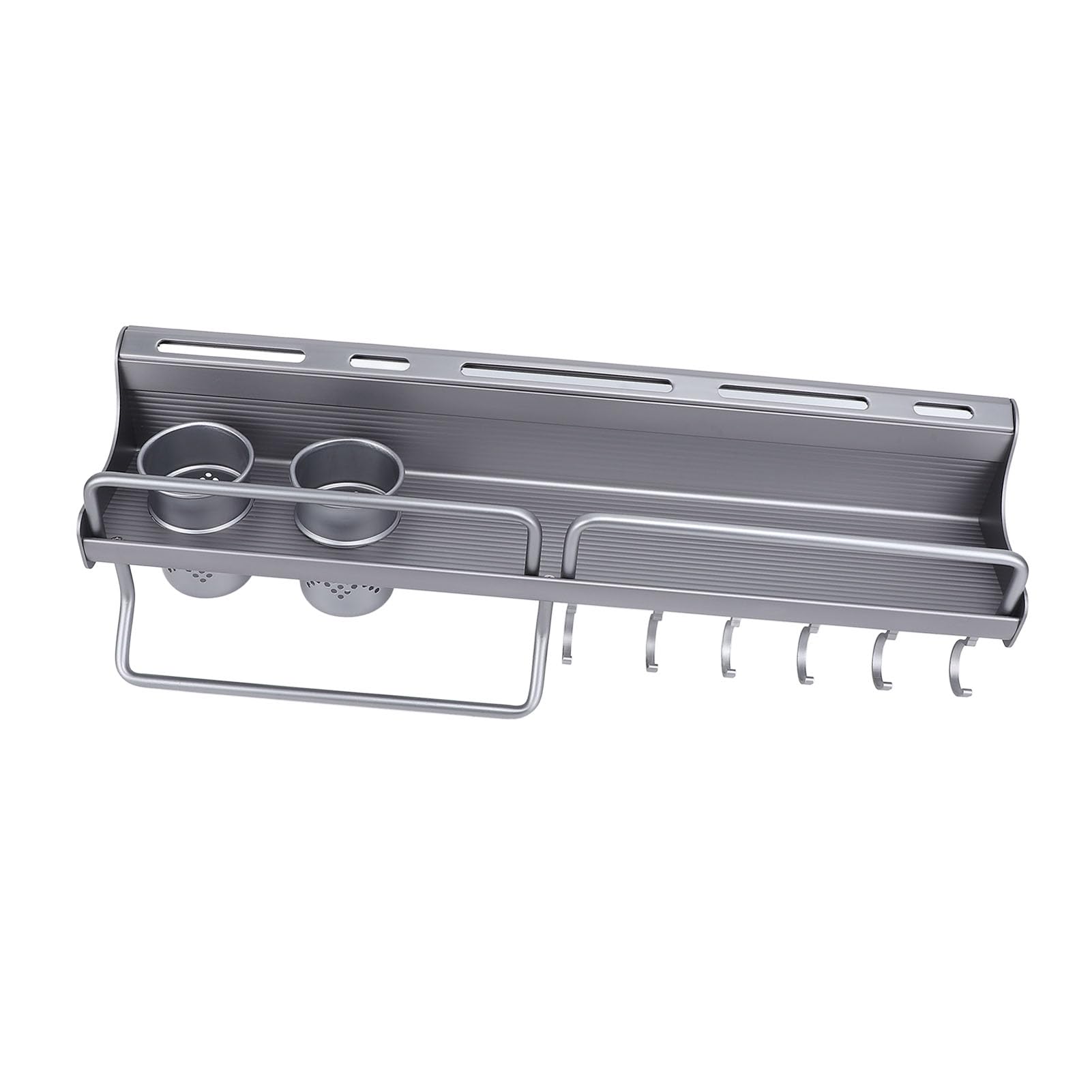 Jiawu Support Mural pour Ustensiles de Cuisine en Alliage d'aluminium, étagère de Rangement Peu Encombrante avec Deux Paniers à Baguettes, Support Suspendu de Cuisine Gris pour Ustensiles, Outils et
