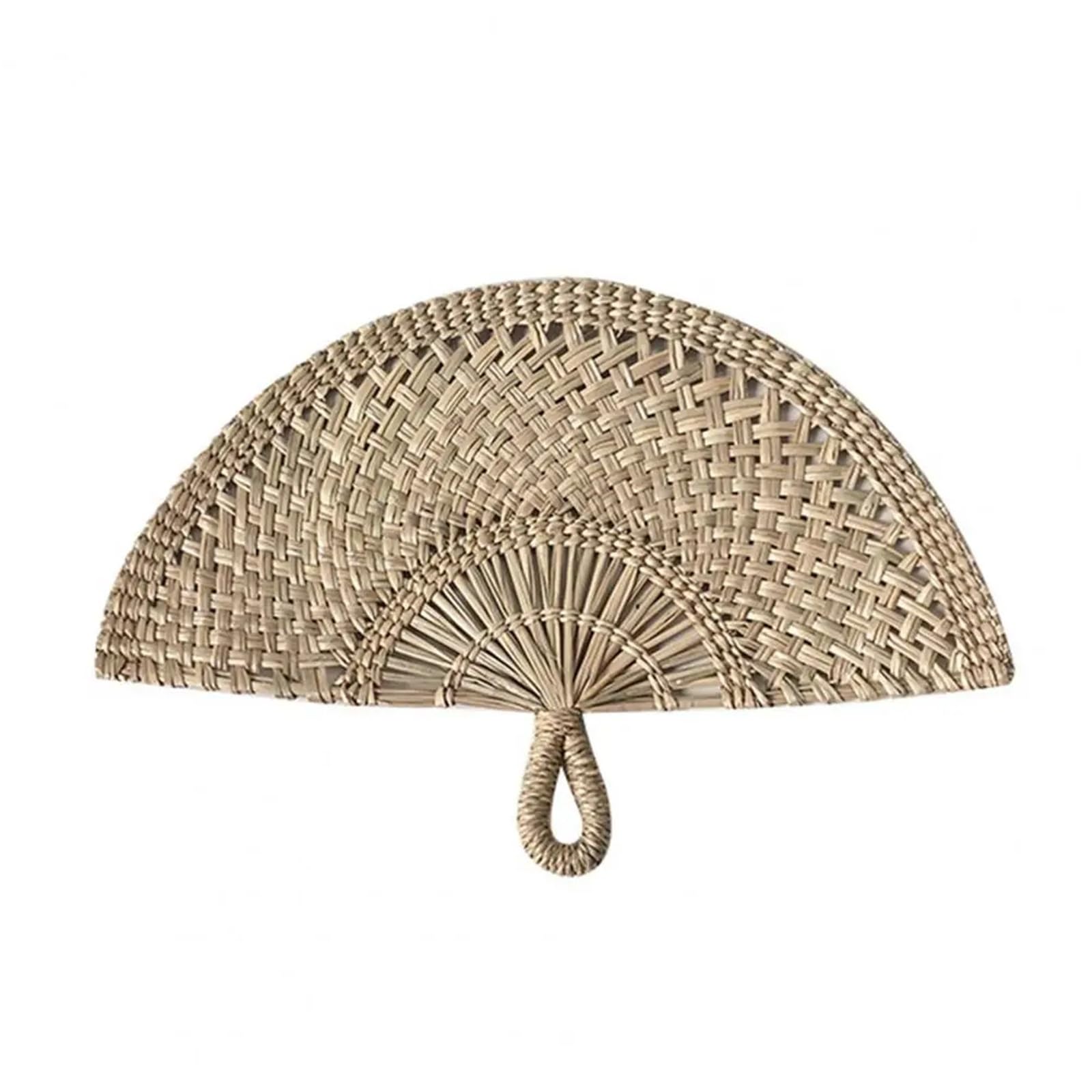 WJLYDM Hand-woven Straw Fan Decorative Handmade Semicircular Woven Weaving Sea Grass Raffia Palm Leaf Handheld(Khaki)