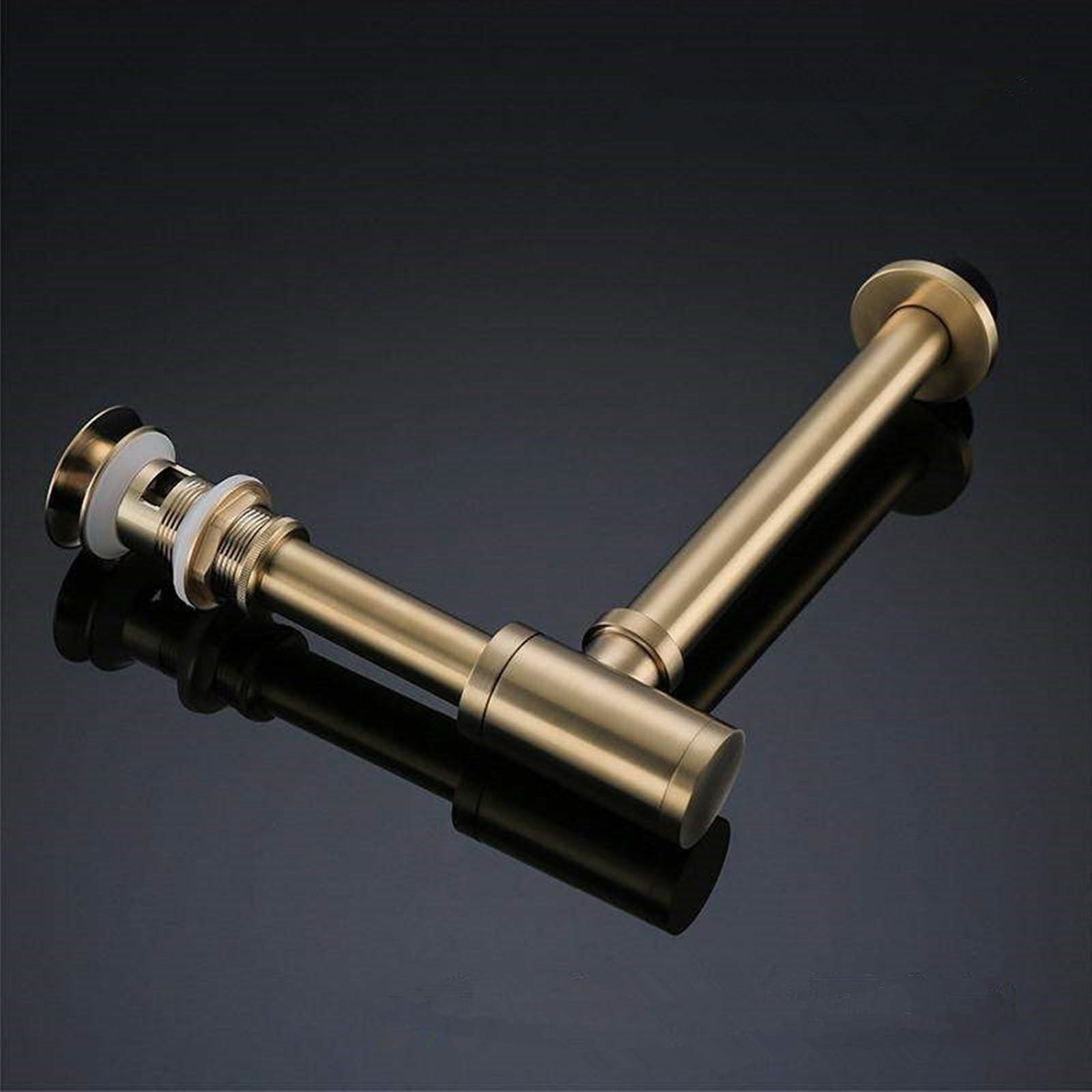 Juego de desagües de cobre, desodorización de sifón redondo de latón, desagüe de tubería de lavabo de tocador de baño con escurridor emergente, oro cepillado.(Style 3)