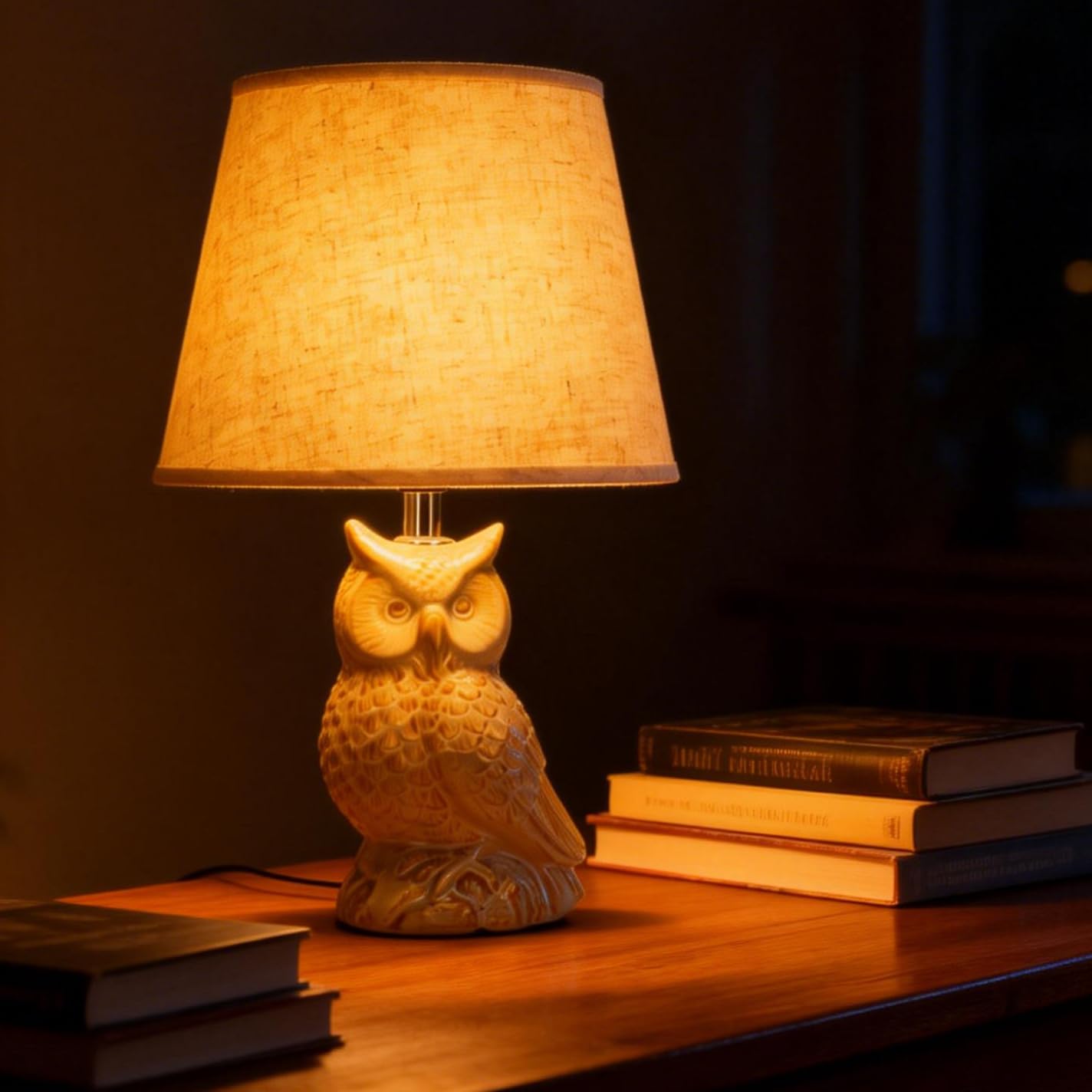 Aigostar Lampe de Table en Céramique, Moderne Lampe de Chevet avec Abat-Jour en Tissu, Douille E14, max.40W, Lampe de Canapé, Veilleuse pour Chambre, Salon, Bureau, Hôtel, Café (sans Ampoule) -H325mm