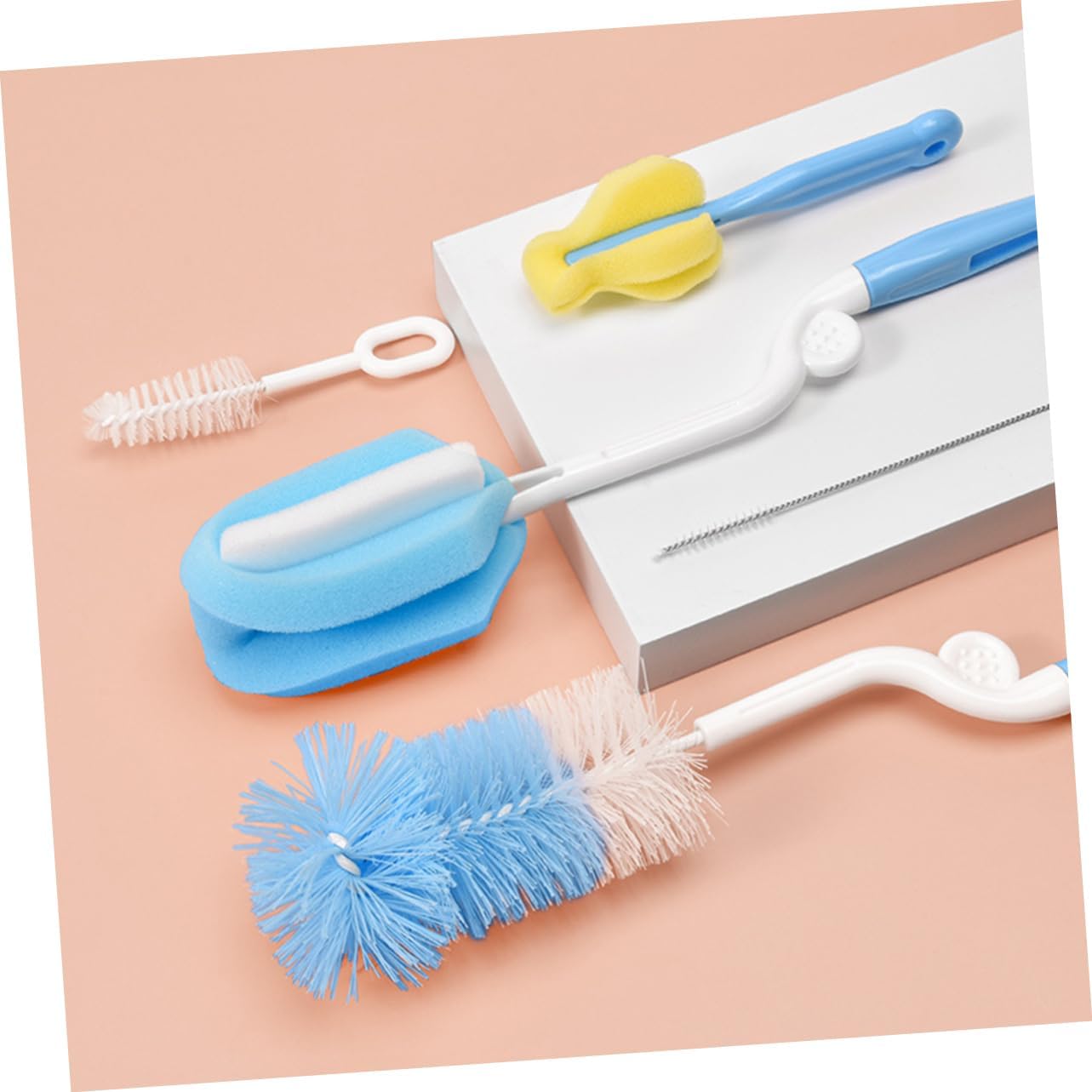 5pcs Long Handle Sponge Bottle Cleaning Brush Set for Bottles Practical Storage Sturdy Nylon Bristles for Cleaning Rotation for Hard to Reach Areas for Home Use
